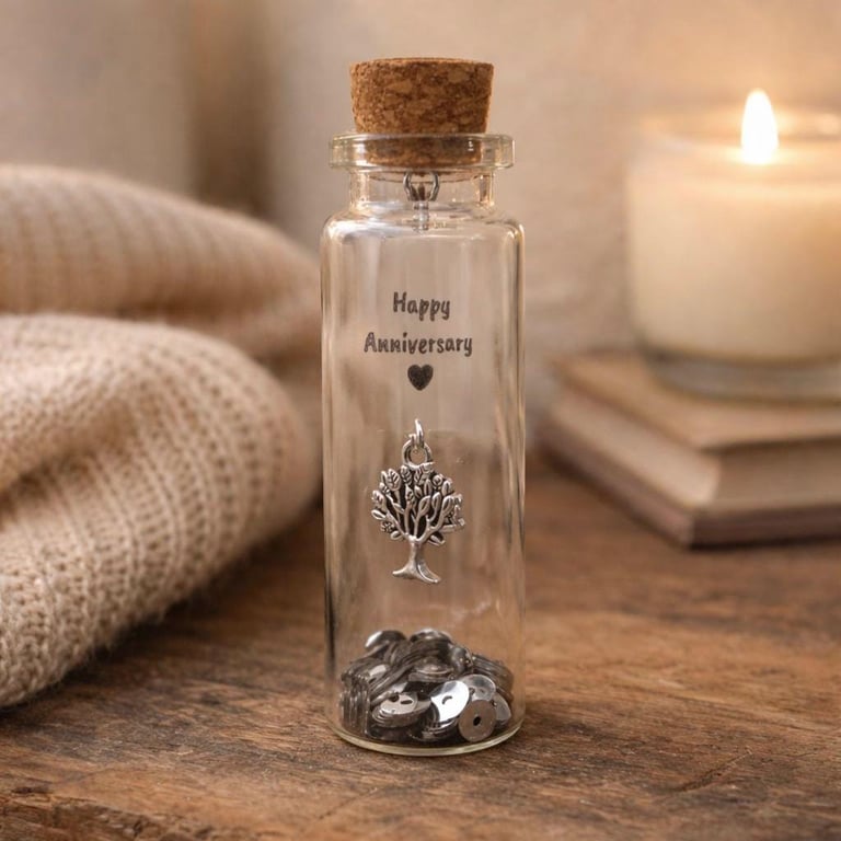 Personalised 25th Silver Anniversary Woodland Tree Message Bottle Keepsake