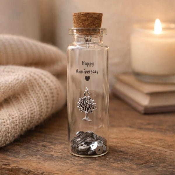 Personalised 25th Silver Anniversary Woodland Tree Message Bottle Keepsake