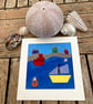 Ships sailing by textile picture. - Image 1