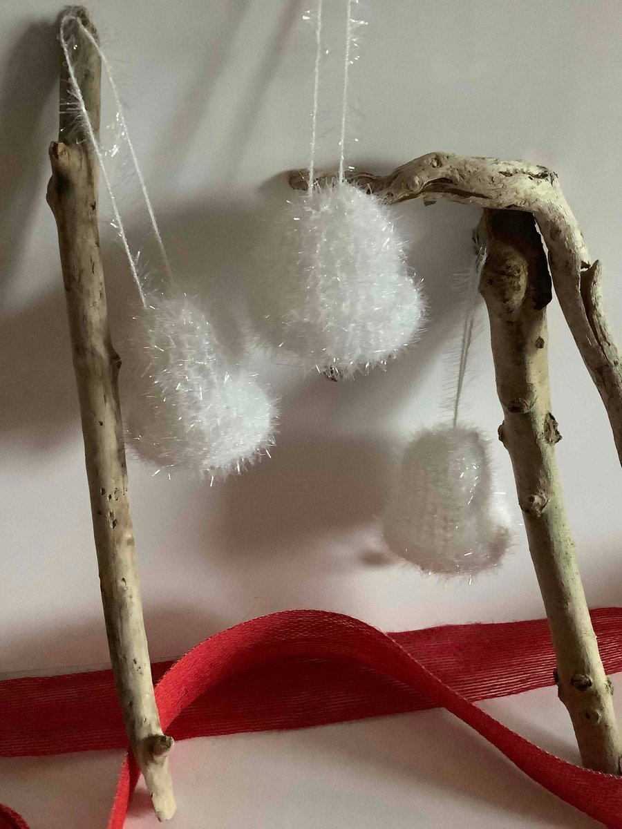 3 silver sparkling glitter bells  