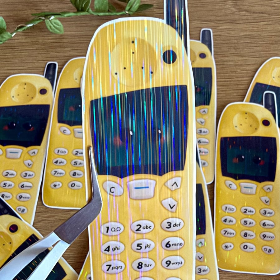 Holographic Yellow Retro Phone Sticker - Y2K Nostalgia Brick Mobile Sticker
