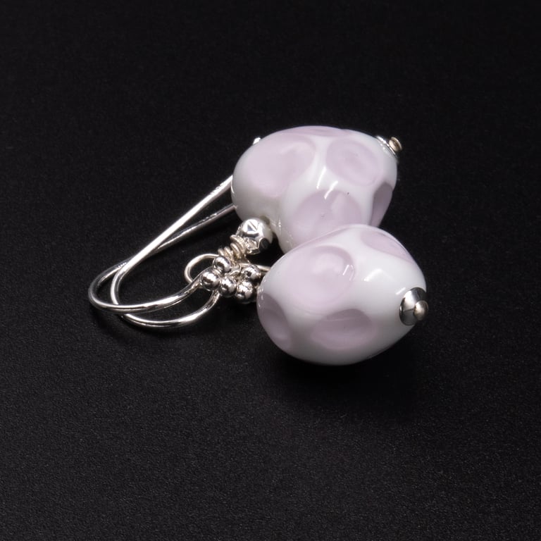 Murano pink sterling silver and Venetian glass pink spot drop earrings