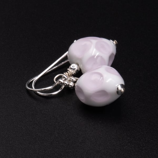 Murano pink sterling silver and Venetian glass pink spot drop earrings