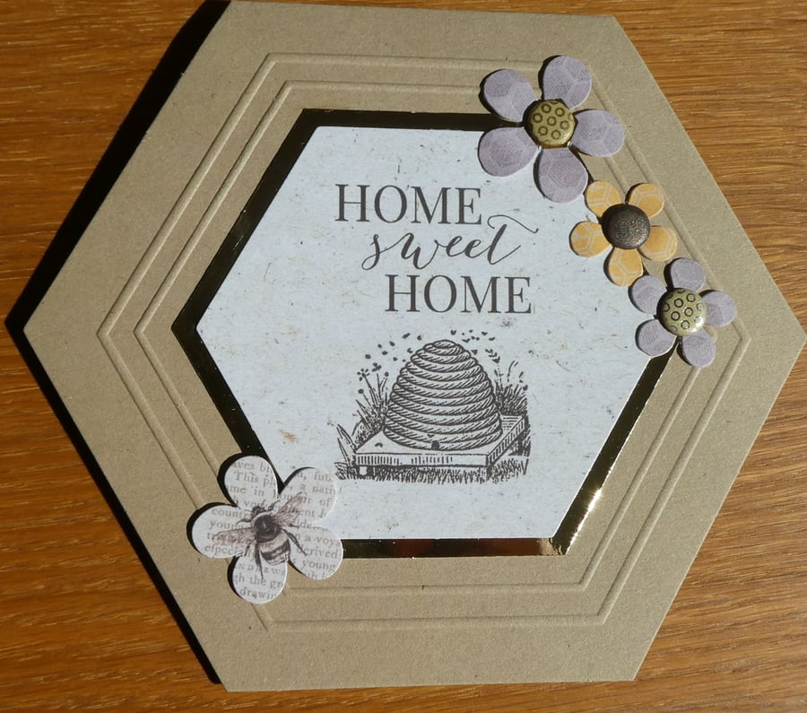 Hexagonal New Home Card - Bees and Flowers