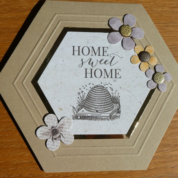 Hexagonal New Home Card - Bees and Flowers