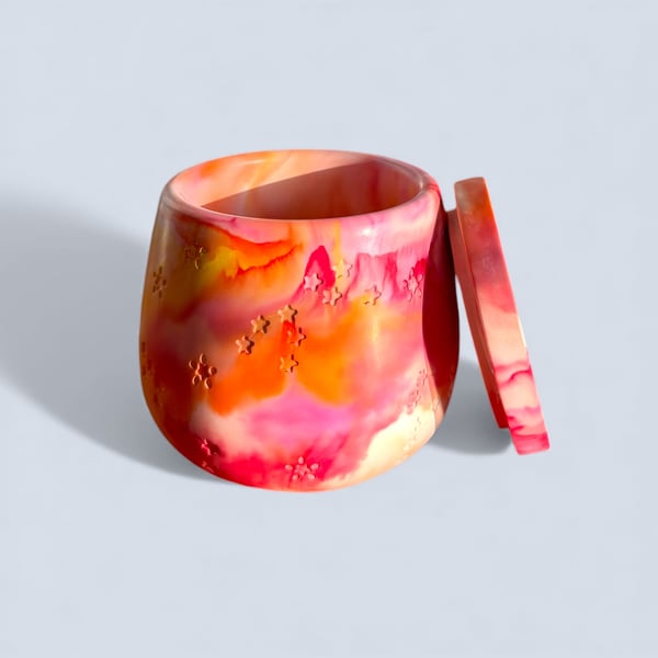 Sunrise Marbled Jewellery Box with Stars Pink Orange Yellow Handmade Gift