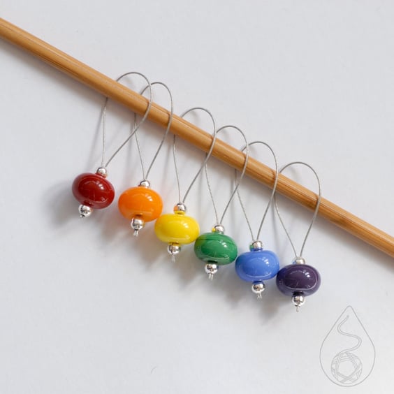 Lampwork Stitch Markers - Pride Rainbow