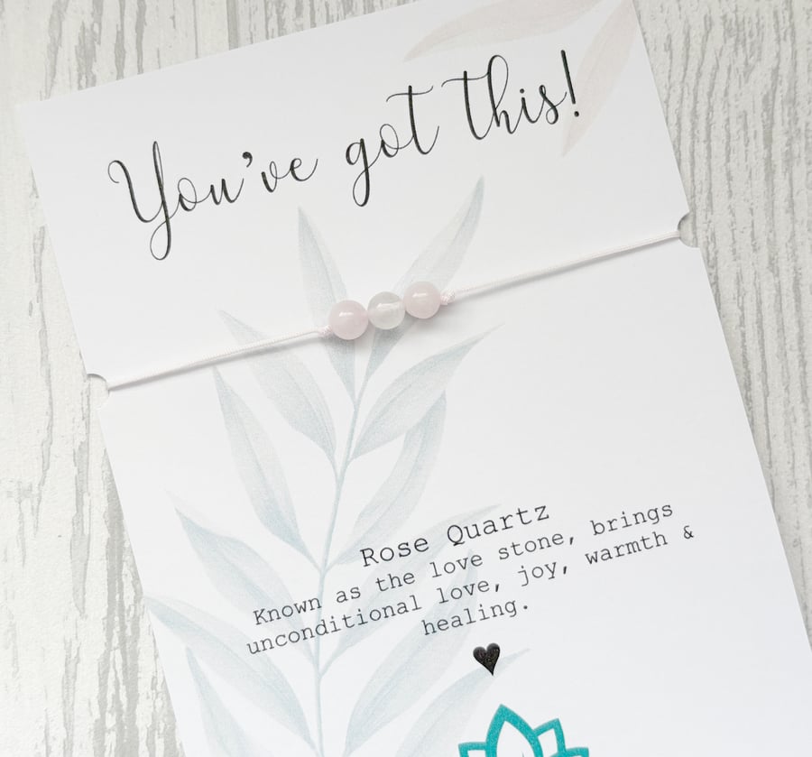 You've Got This, Support Gift, Pink Rose Quartz Crystal Bracelet