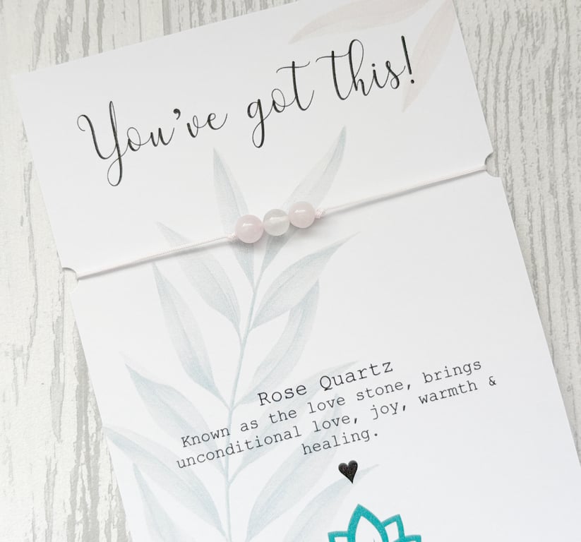 You've Got This, Support Gift, Pink Rose Quartz Crystal Bracelet