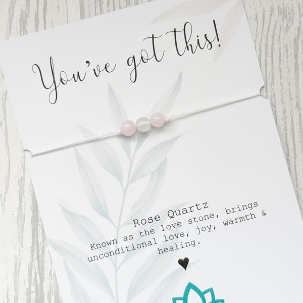 You've Got This, Support Gift, Pink Rose Quartz Crystal Bracelet
