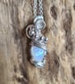 Handmade Natural Rainbow Moonstone & 925 Silver Necklace Pendant Crystal Gift
