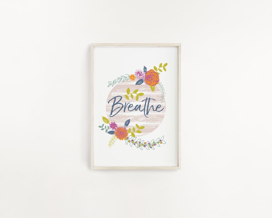 Breathe floral framed print
