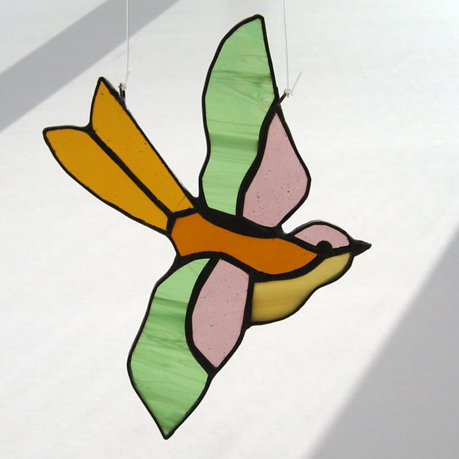 Little Bird Suncatcher - Amber, Green & Rose-Purple