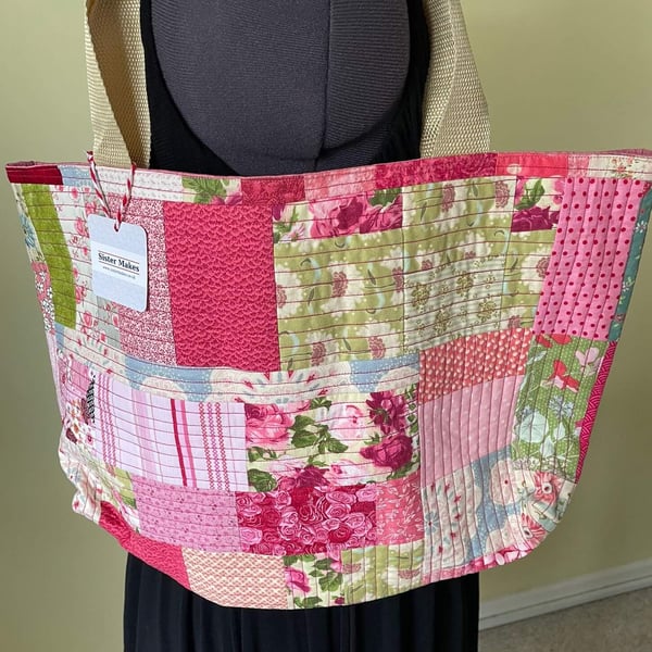 Pretty Pinks Patchwork Tote Bag