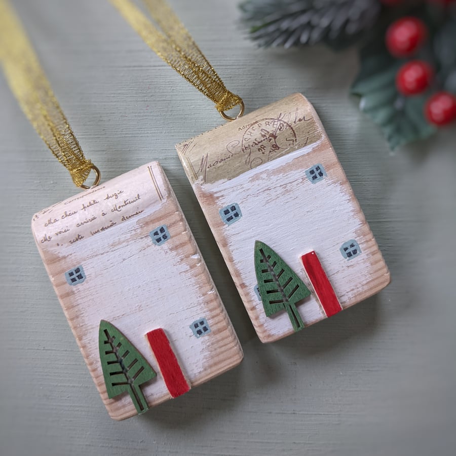 Painted Christmas House Hanging Decoration