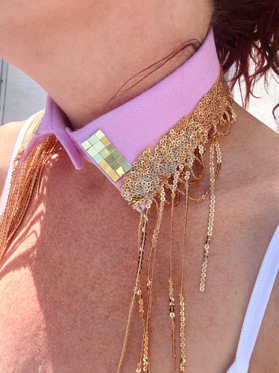 Sequinned Neckcessorie - Baby pink & gold