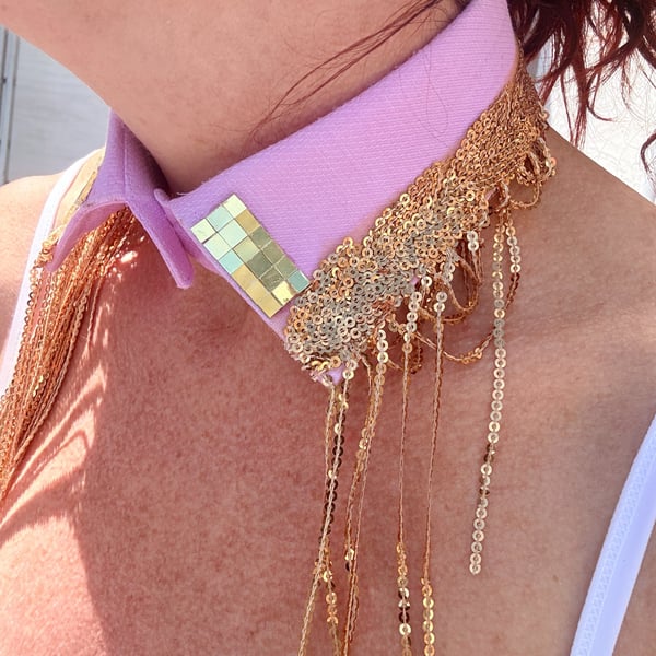 Baby Pink & Gold Detachable Statement Collar - Upcycled Sequin Neckcessory