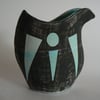 Scandinavian Style Ceramic Bird Vase in Black and Blue