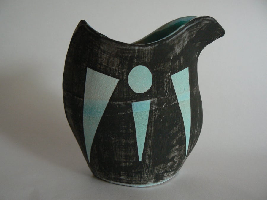 Scandinavian Style Ceramic Bird Vase in Black and Blue