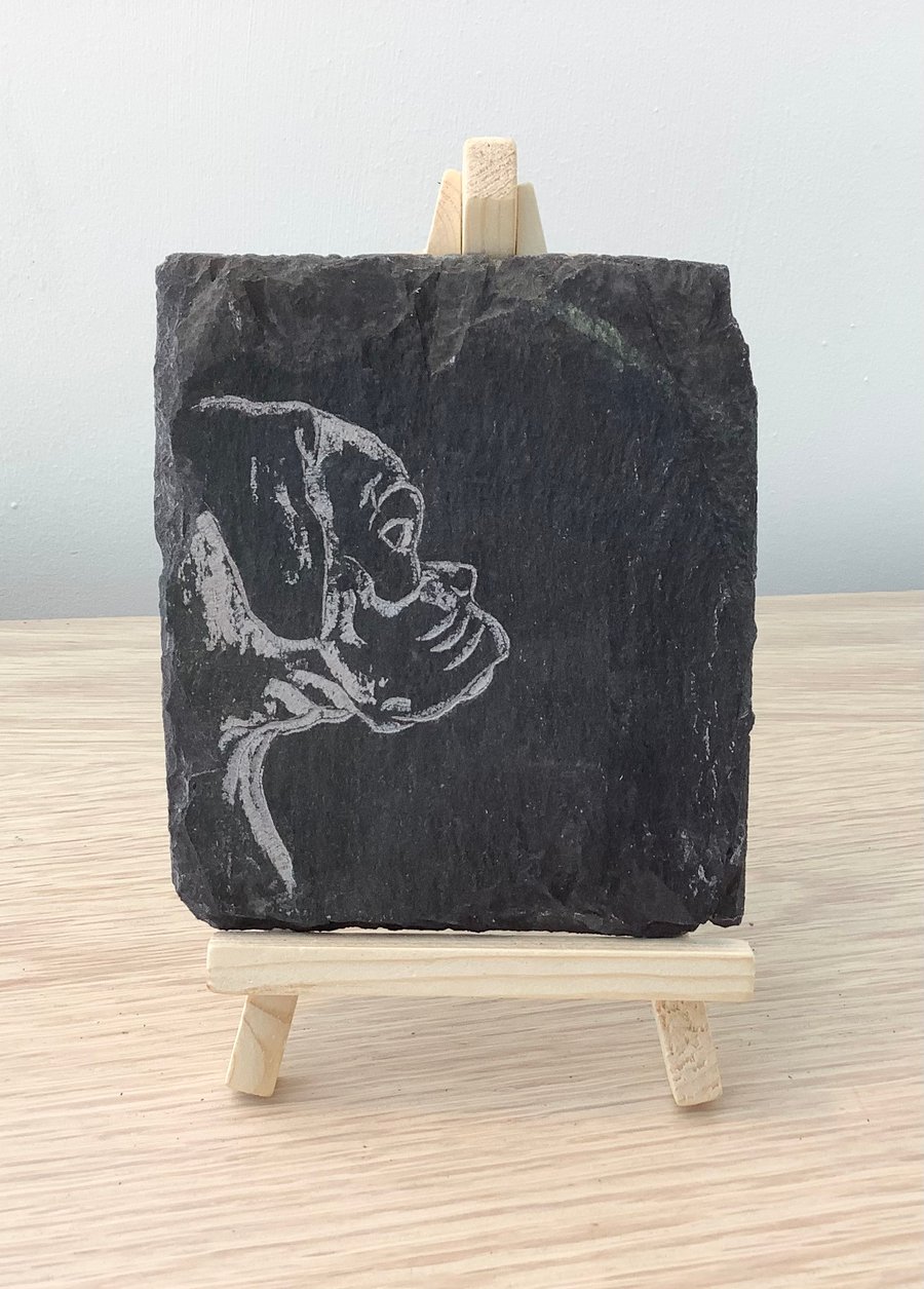 A Boxer Dog - original art picture hand carved on recycled slate