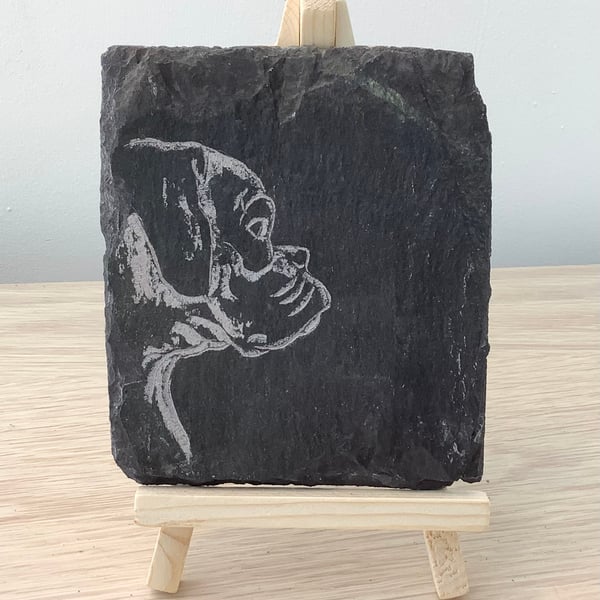 A Boxer Dog - original art picture hand carved on recycled slate