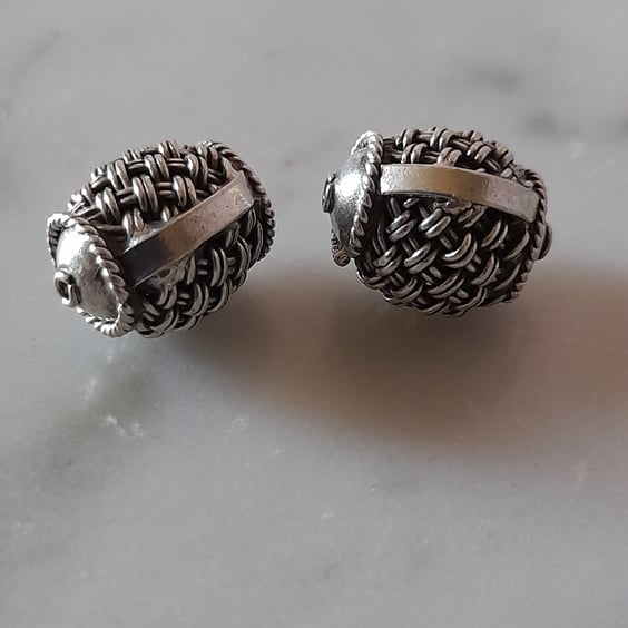 Bali  Sterling silver Beads - Barrel - Weave