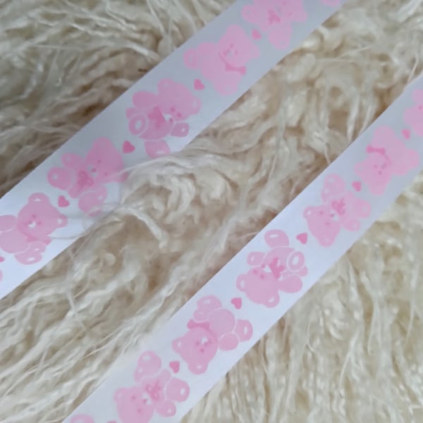 1 metre 1.75cm wide pink teddies on white gift ribbon