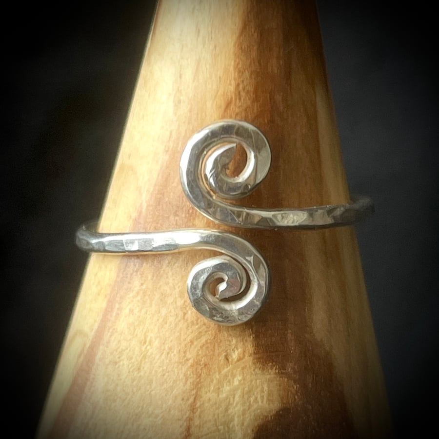 Spirals of Myth, Double Small Spiral Sterling Silver Handmade Ring