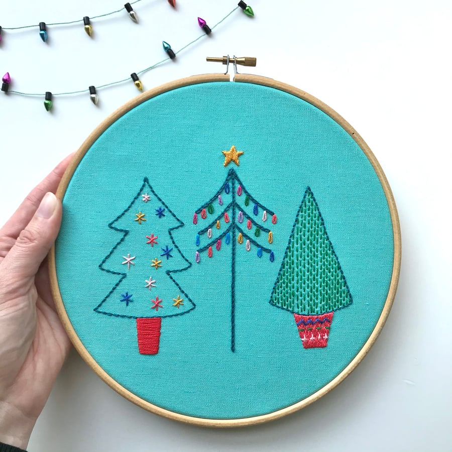 Embroidered Christmas Tree Wall Decoration Hoop Art