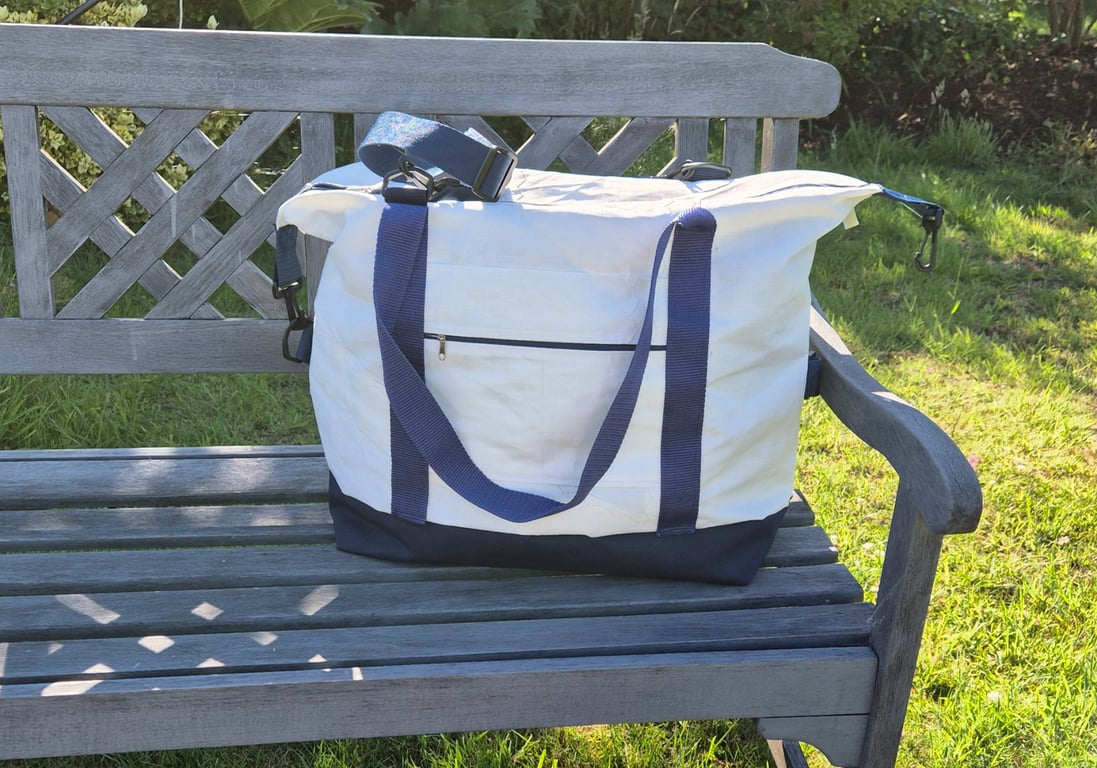 Navy Upcycled Sailcloth Travel Bag - Large Weekender zipped Tote