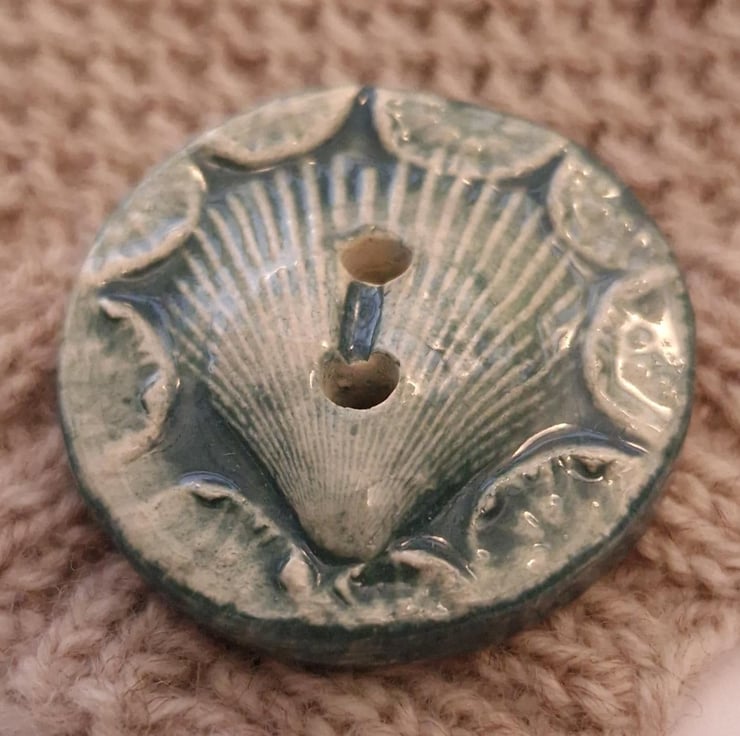 Large blue green seashell 3d embossed button - Folksy