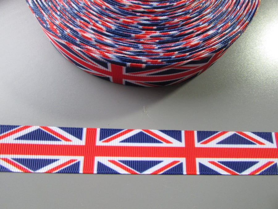 Union Jack Flag Grosgrain Ribbon x 1 metre