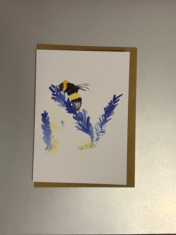 Bee on Lavender A5 Greeting Card