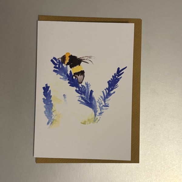 Bee on Lavender A5 Greeting Card