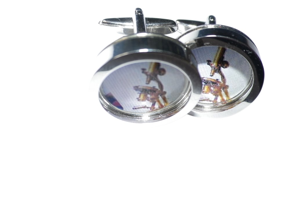 Gold microscope cufflinks,free shipping, gift wrapped, superb image, Ref 0896