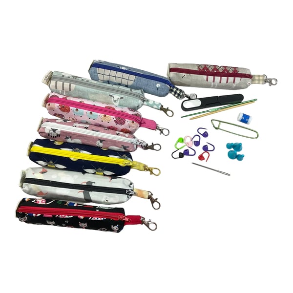 Knitting and crochet travel notions kit, clip on knit bag travel kit, stitch mar