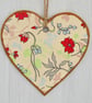 Decoupaged Wooden Hanging Heart 15cm (6”): Red Flower design