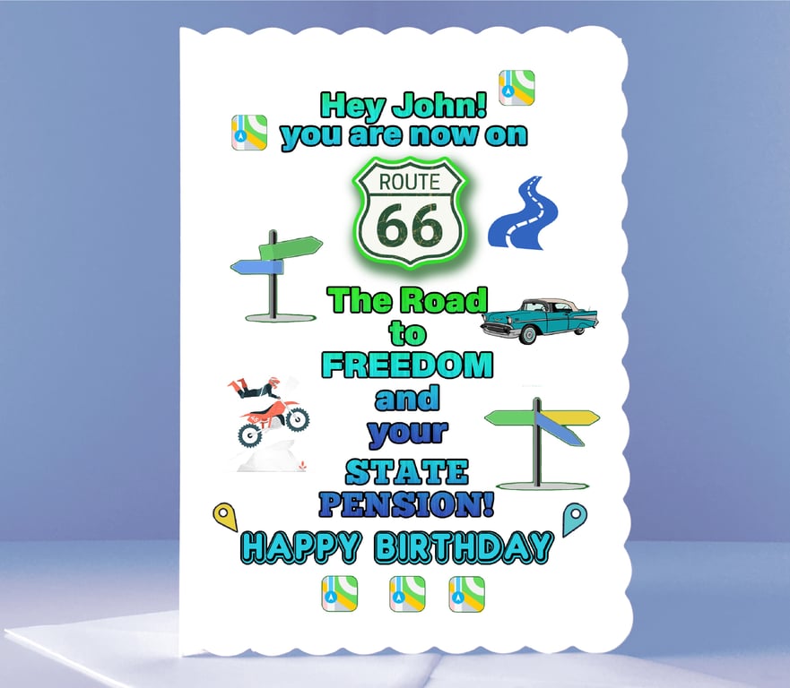 Fun Personalised 66th Birthday Card - Route 66 - The Road to Freedom