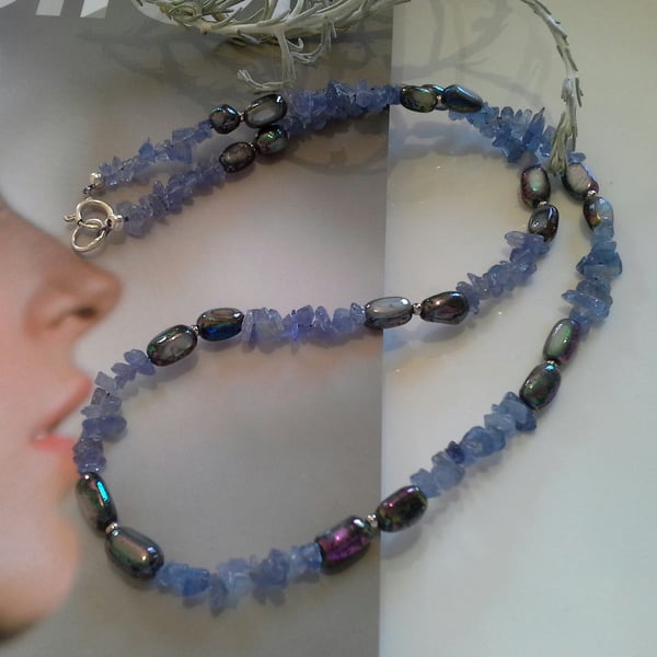 Tanzanite & Culture Pearl Sterling Silver Necklace