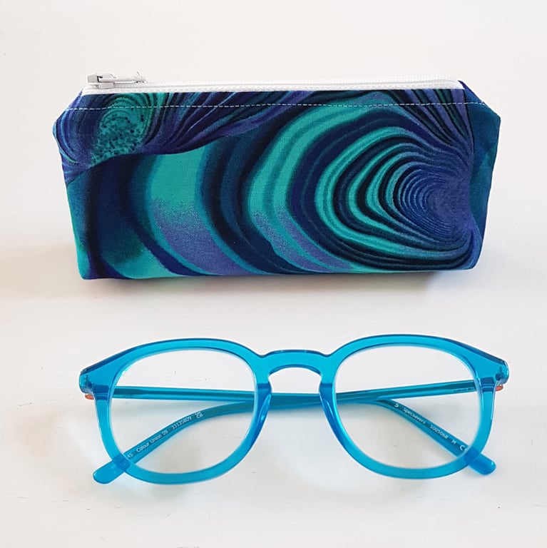 Paua Shell Print Fabric Glasses Case - Blue Turquoise Spectacle Pouch