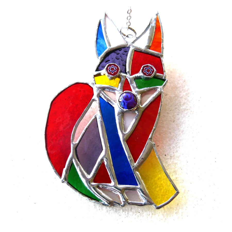 Fox Suncatcher Stained Glass Funky Rainbow