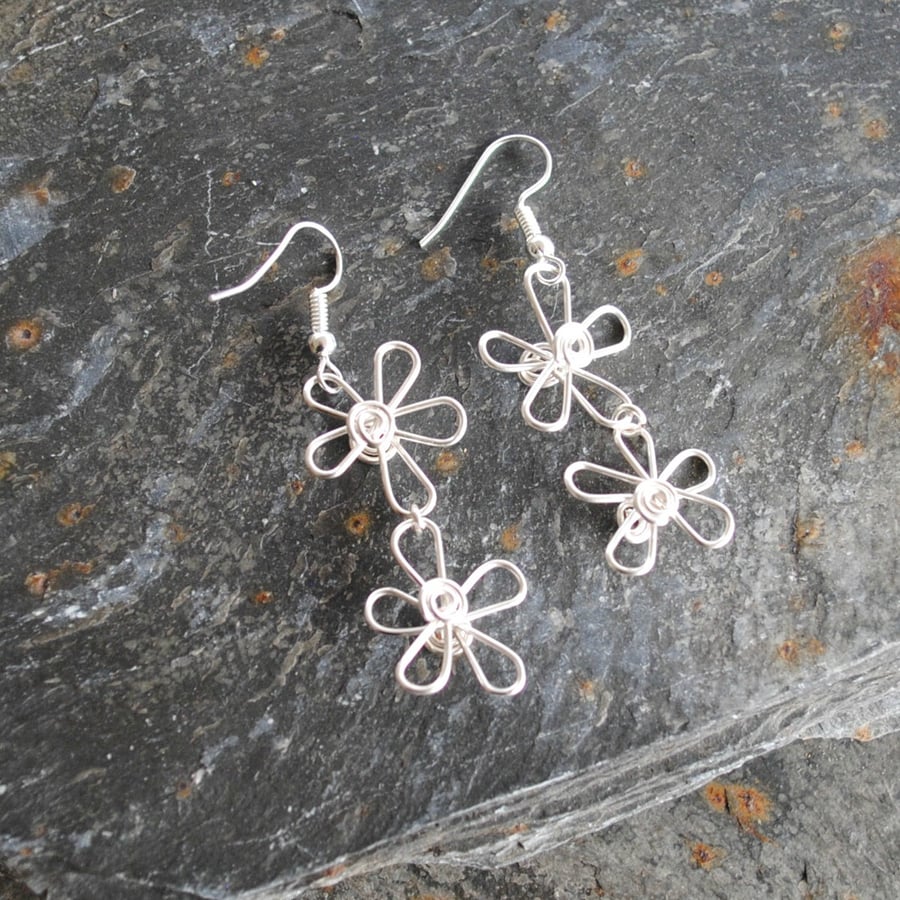 Silver Daisy flower Earrings jewellery Christmas gift for gardeners 