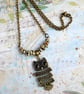 Antique Bronze Owl Pendant with Natural Dalmatian Jasper and Black Onyx