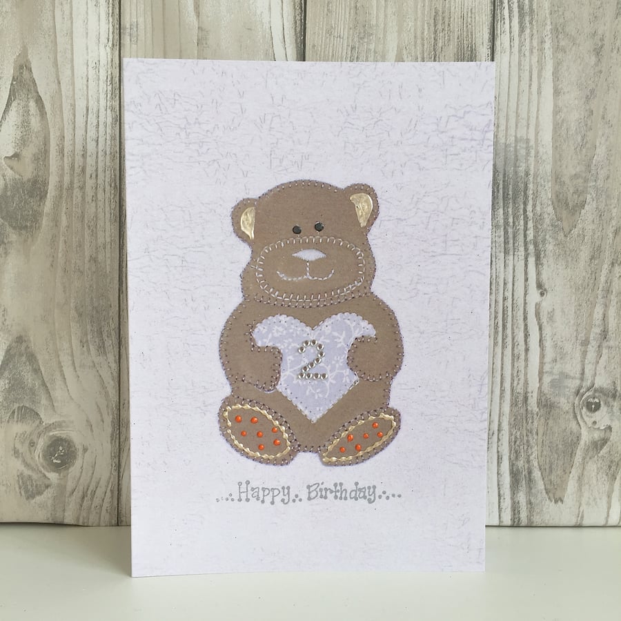 2nd Birthday card - large A5 personalised teddy bear child's milestone 2