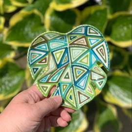 Ceramic Monstera Leaf Dish, Hand Painted Modern Geometric Pottery