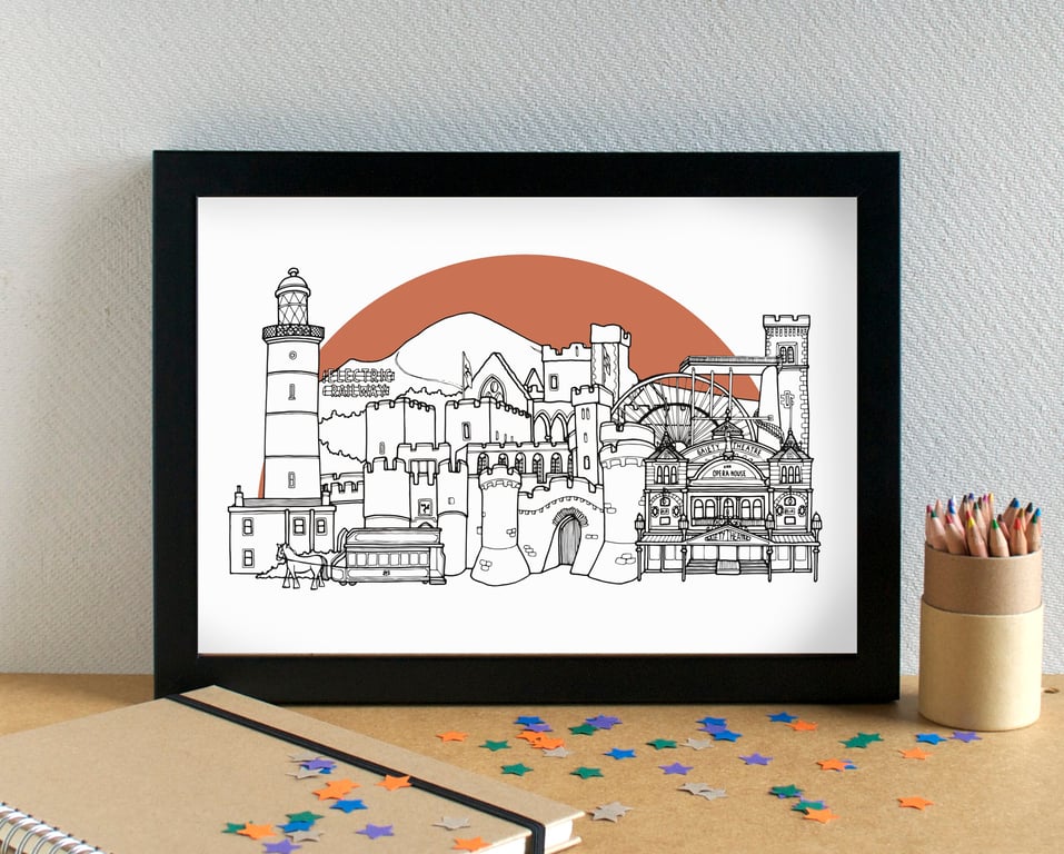 Isle of Man Landmarks Skyline Art Print