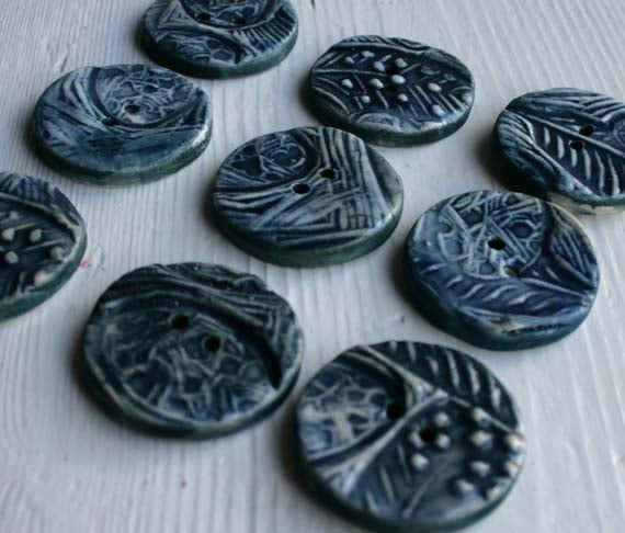 Handmade Ceramic buttons - inky blue eggs and f... - Folksy
