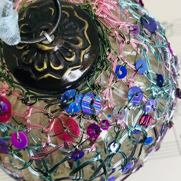 Hand wrapped recycled glass ornament - sustainable decoration 