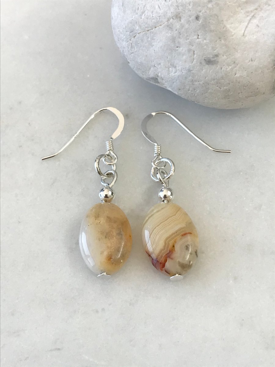 Crazy lace agate semi precious earrings, gift for her 