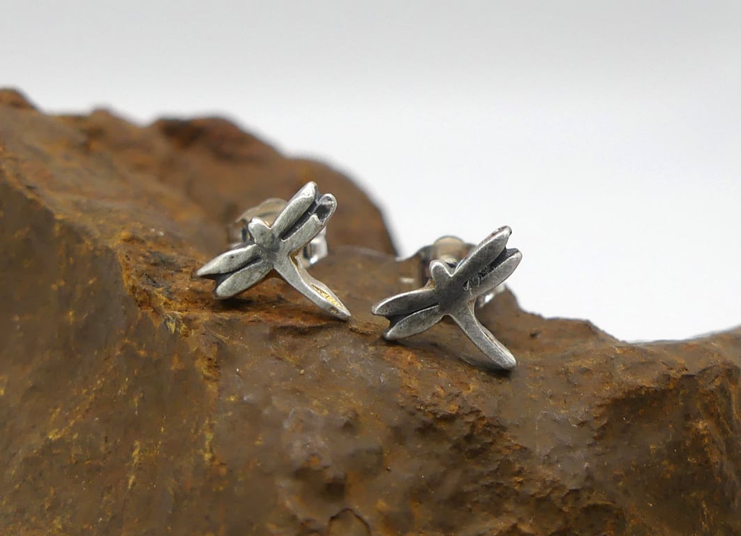 Recycled Sterling Silver Dragonfly Stud Earrings.